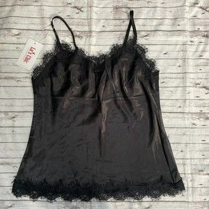 NWT Lu's Chic Women's Satin Pajama Cami Top Silky Lace Nightwear  Lingerie Sz S